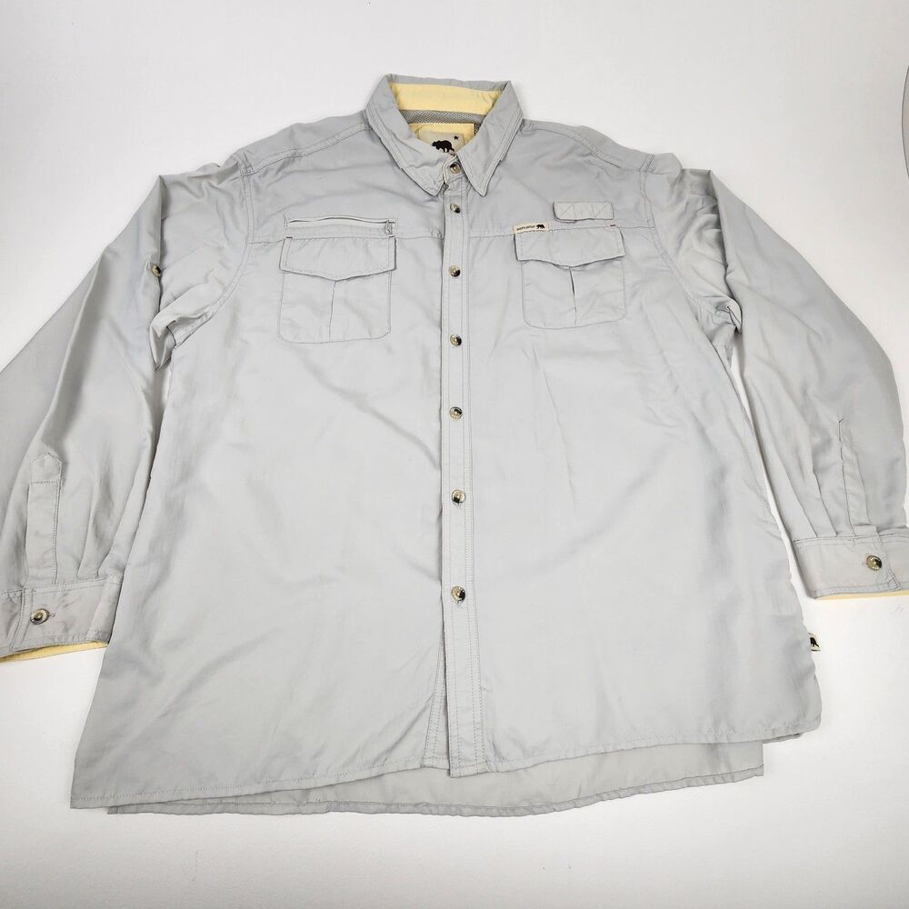 Dakota Grizzly Fishing Shirt Mens XXL Light Blue Vented Roll Tab Long Sleeve